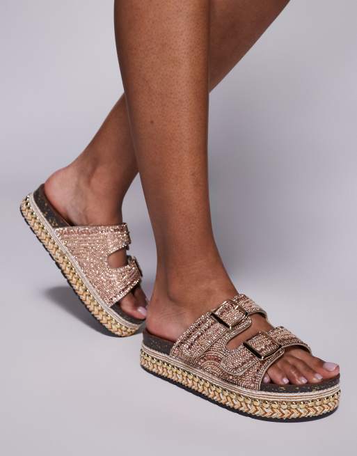 Azalea Wang Ezri embellished footbed sandals in rose gold ASOS