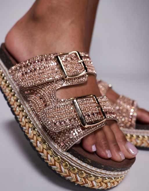 Azalea Wang - Ezri - Sandalen met voetbed en versiering in roségoud, 4 van 4