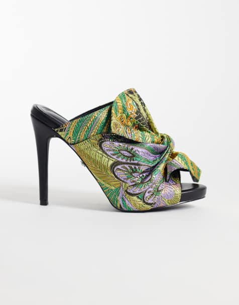 Azalea Wang Fayelette heeled mule sandals in green multi - view 1