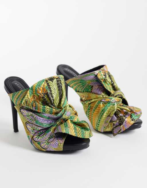 Azalea Wang Fayelette heeled mule sandals in green multi, 2 of 4