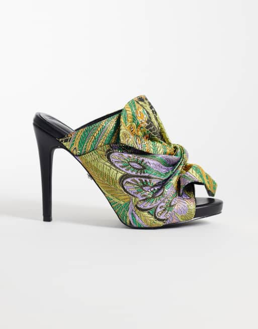 Azalea Wang Fayelette mules à talons sandales vert multicolore, 1 de 4