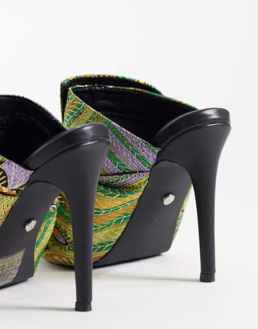 Azalea Wang Fayelette mules à talons sandales vert multicolore, 4 de 4