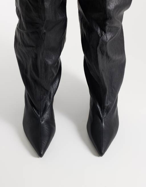 Azalea Wang Fevor bottes hauteur genou slouch à talon compensé en noir texturé, 3 de 4