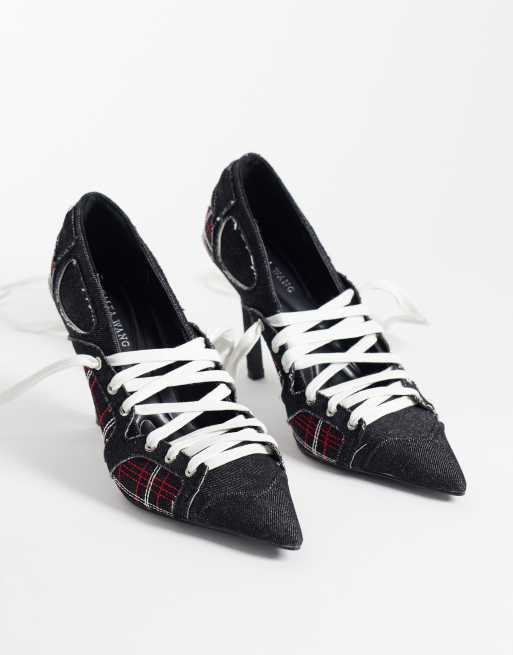 Azalea Wang Firestring escarpins sportifs à talon à lacets en denim et à carreaux, 4 de 4