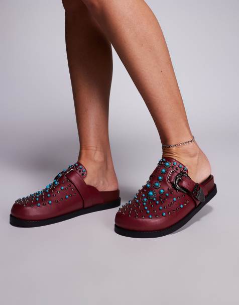 Azalea Wang - Flair - Zoccoli bordeaux con borchie e fibbia - view 1