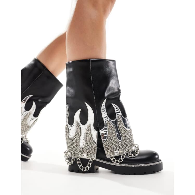 Azalea Wang Florentine silver flame embellished chunky foldeover