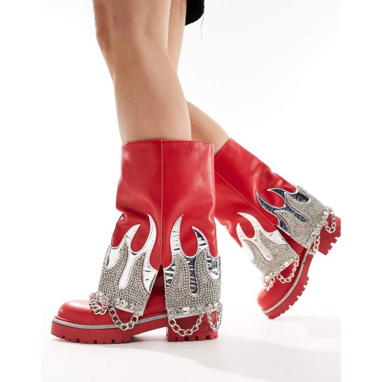 Azalea Wang Florentine silver flame embellished chunky foldover