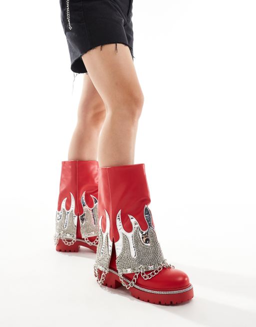 Azalea Wang Florentine silver flame embellished chunky foldover