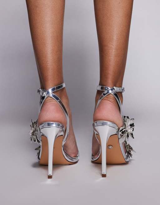 Azalea Wang - Freja - Sandalen met hak en bloemen in zilver, 4 van 4