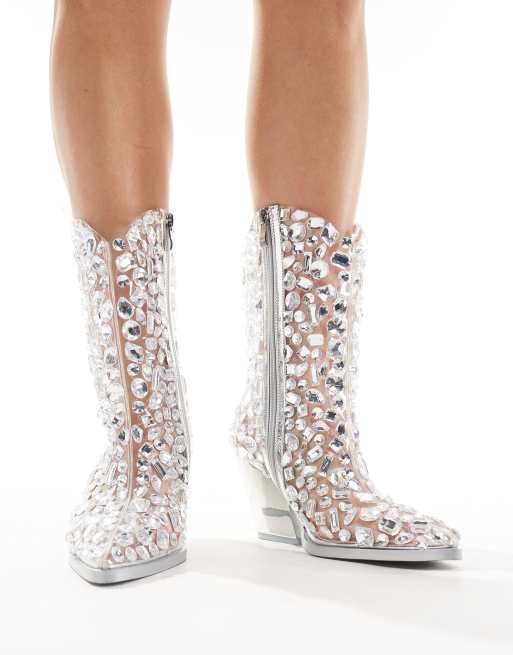 Azalea Wang - Gemmy - Western-enkellaarzen met versiering in zilver, 2 van 4