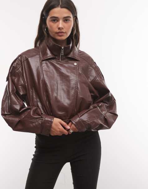 Azalea Wang giacca biker corta in PU bordeaux - view 1