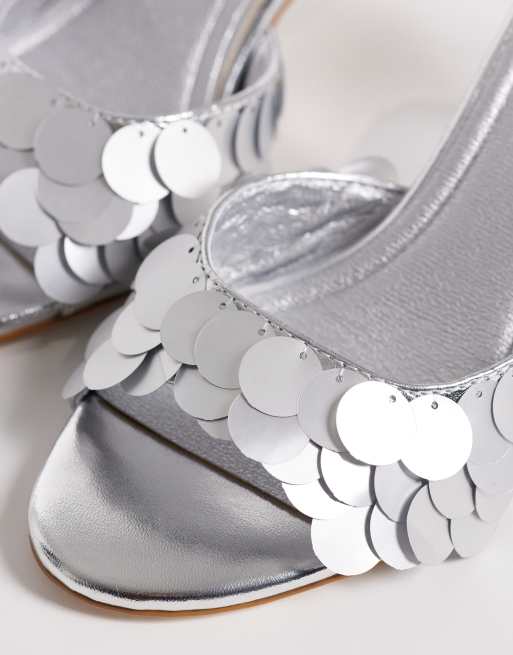 Azalea Wang Giah heeled mule sandals in silver sequins, 2 of 4