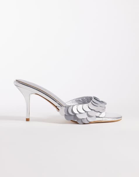 Azalea Wang – Giah – Pantoletten in Silber mit Absatz und Paillettenbesatz - view 1