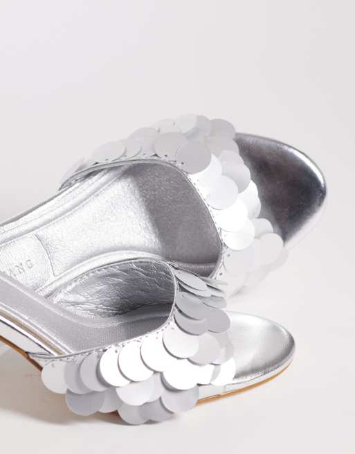 Azalea Wang - Giah - Sandali stile sabot con tacco color argento con paillettes, 3 di 4