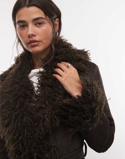 AZALEA WANG Gilda jas met faux-fur afwerking in chocoladebruin, 2 van 4