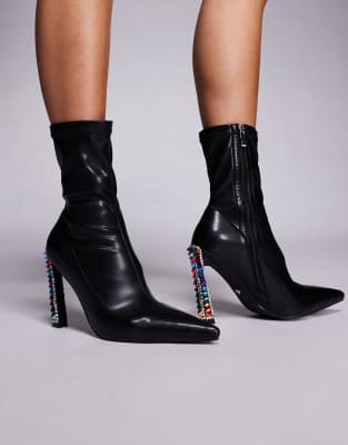 Azalea Wang - Gryffon - Verzierte Ankle Boots in Schwarz mit hohem Absatz