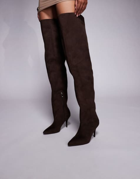Azalea Wang Halina ruched over the knee boots in chocolate brown - view 1
