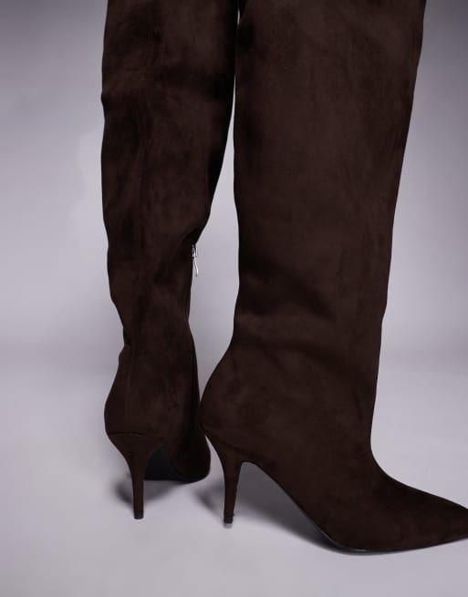 Azalea Wang Halina ruched over the knee boots in chocolate brown