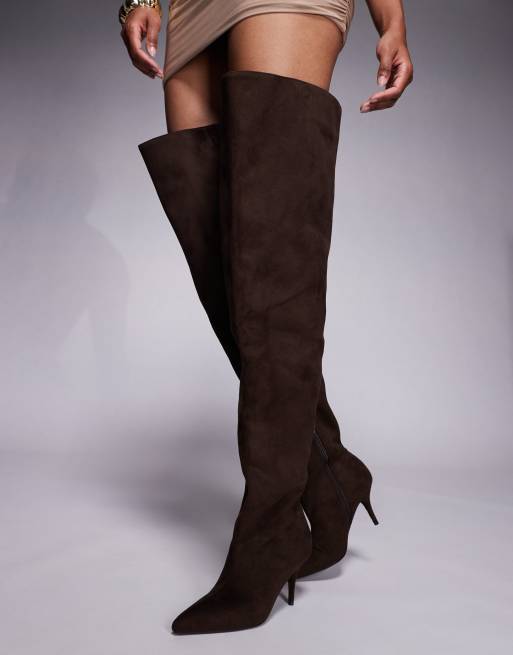 Azalea Wang Halina ruched over the knee boots in chocolate brown