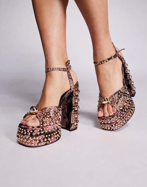 Azalea Wang - Hananiah - Schoenen met studs, dikke plateauzool en bloemenprint in zwart - view 1