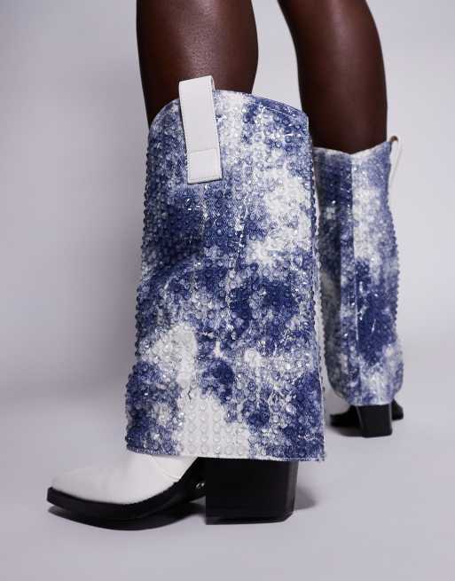 Azalea Wang Hartley embellished foldover western boots in white