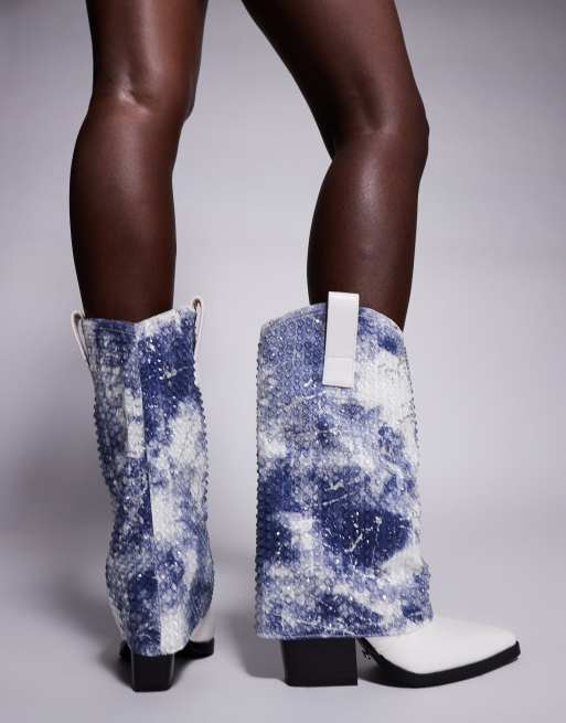 Azalea Wang – Hartley – Verzierte Westernstiefel in Weiß mit umschlagbarem Schaft, 3 von 4
