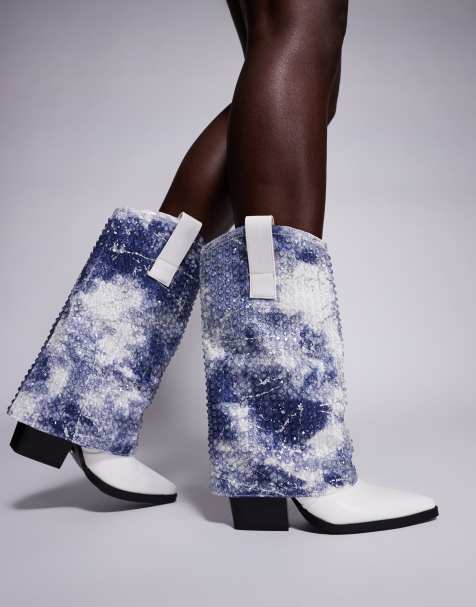 Azalea Wang Hartley – Vita, utsmyckade boots i cowboystil med nedvikt detalj - view 1