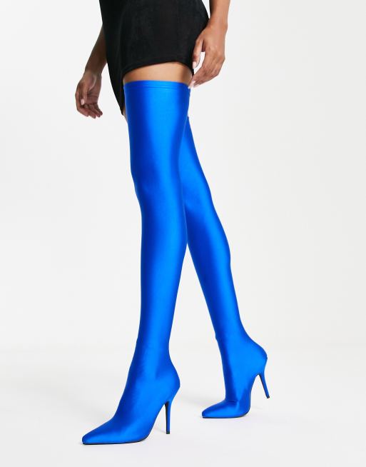 Azalea Wang – Heart Out – Blå, extra höga, lårhöga boots