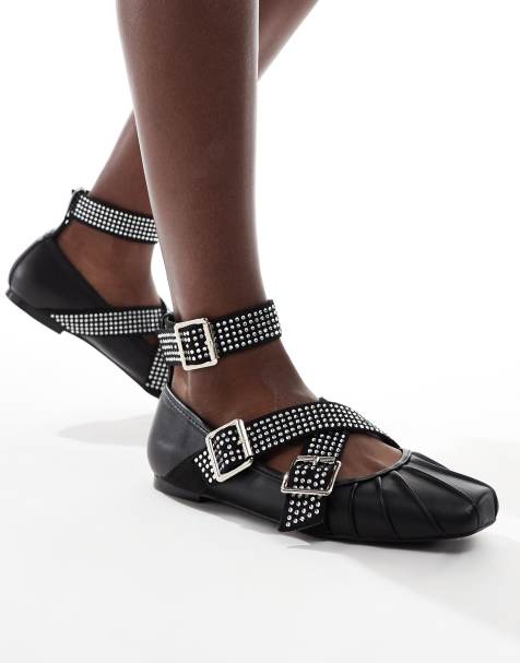Azalea Wang Heathering embellished strap ballet flats in black - view 1