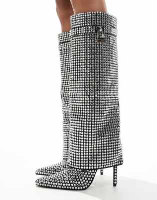 Azalea Wang Hemlock foldover embellished knee boots in silver