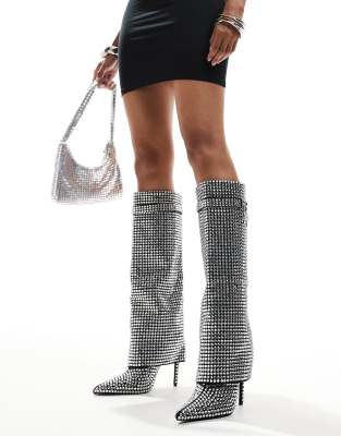 Azalea Wang Hemlock Foldover Embellished Knee Boots In Multi