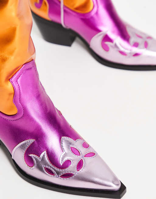 Azalea Wang Hendrix western boots in multicolor metallic | ASOS