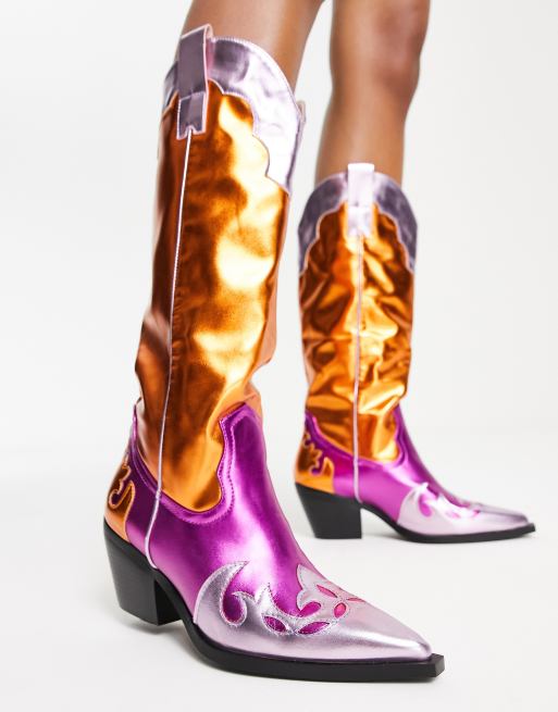 Azalea Wang Hendrix western boots in multicolour metallic