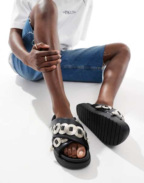 Azalea Wang Huey embellished cross strap sandals in black - view 1