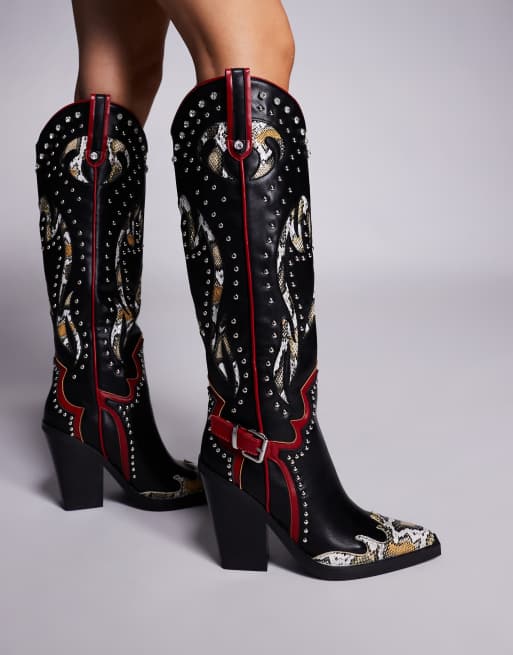 Azalea Wang Hyperion Stivali stile western neri con borchie ASOS