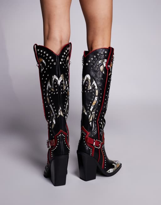 Azalea Wang Hyperion studded western boots in black | ASOS