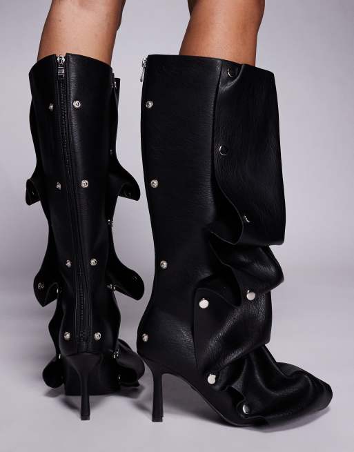 Azalea Wang - Imogine - Knielaarzen met stiletto hak en studs in zwart, 2 van 4