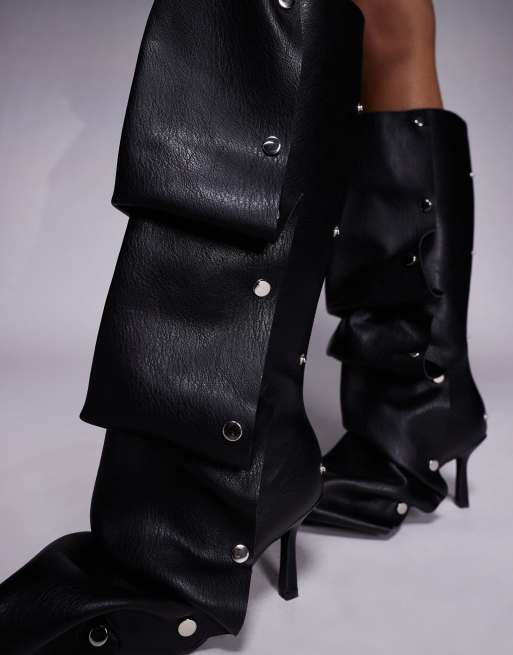 Azalea Wang Imogine stiletto heel studded knee boots in black ASOS