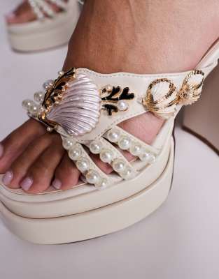 Azalea Wang Irie Shell And Pearl Embellished Platform Heeled Sandals