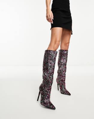 Azalea Wang Izzy Embellished Knee Boots In Multi