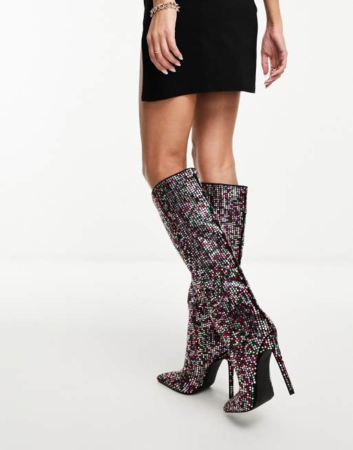 Azalea Wang Izzy embellished knee boots in multi