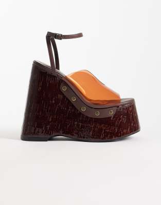 Azalea Wang Jenza wedge casual sandals in chocolate 