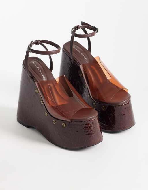 Azalea Wang Jenza wedge casual sandals in chocolate , 2 of 4
