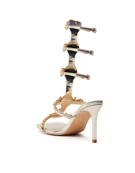 Azalea Wang Jonquil embellished heeled sandals in gold, 4 of 4