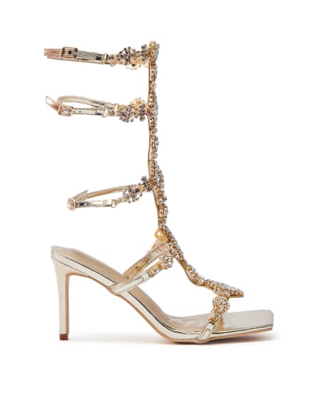 Azalea Wang – Jonquil – Sandaletten in Gold mit verzierten Riemen und Absatz - view 1