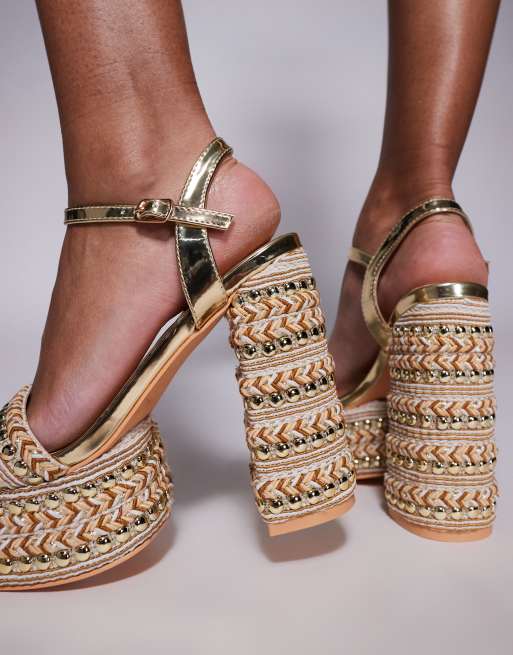 Azalea Wang Judson embellished platform sandals in gold