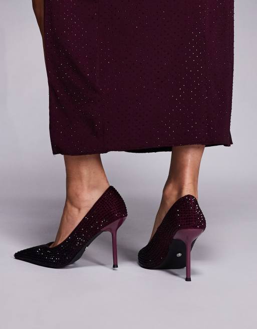 Azalea Wang Kaisseye studded court shoes in burgundy, 3 of 4