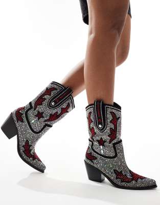 Kaitland embellished western ankle boots in silver