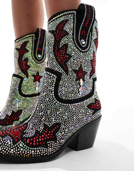 Cowboy Stiefeletten Schwarz Mit Silber Black And Silver