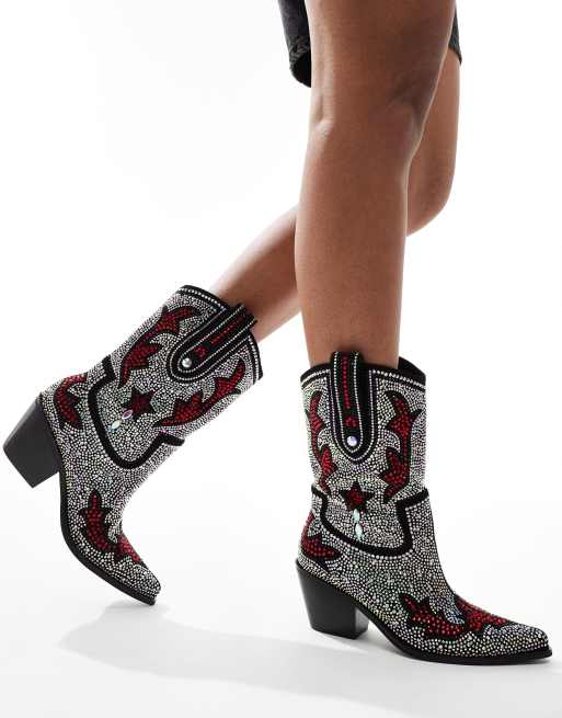 Azalea Wang - Kaitland - Western enkellaarzen met versiering in zilver